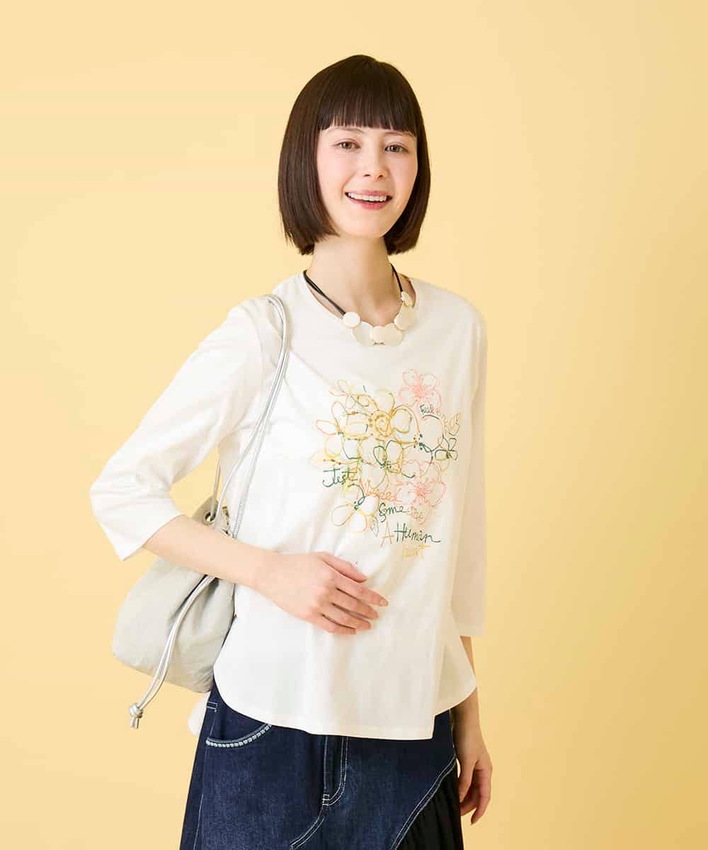 RBKED23230 HIROKO BIS(ヒロコ ビス) フローラルタイポTシャツ /洗える ホワイト