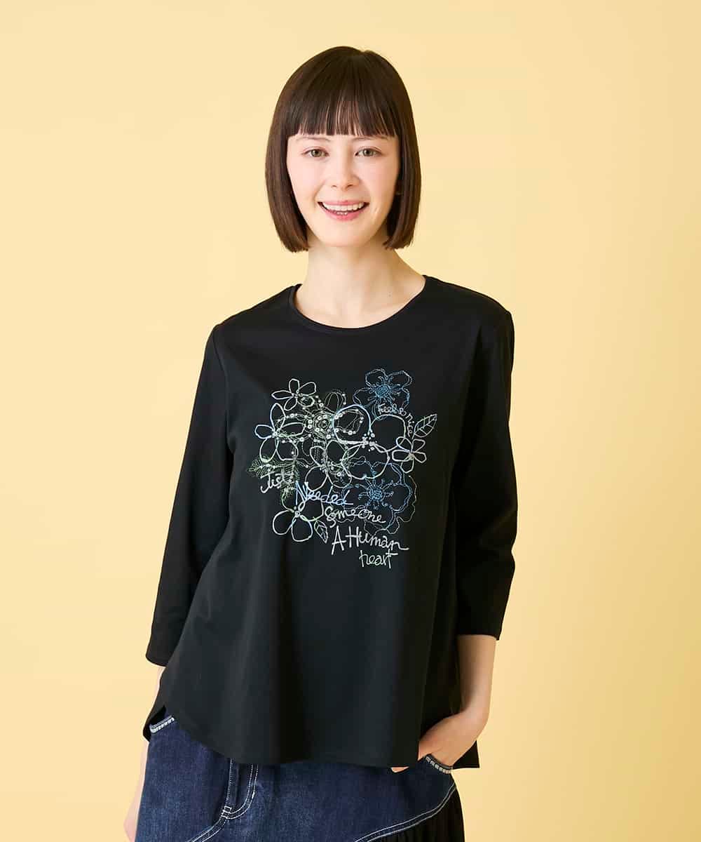 RBKED23230 HIROKO BIS(ヒロコ ビス) フローラルタイポTシャツ /洗える ブラック