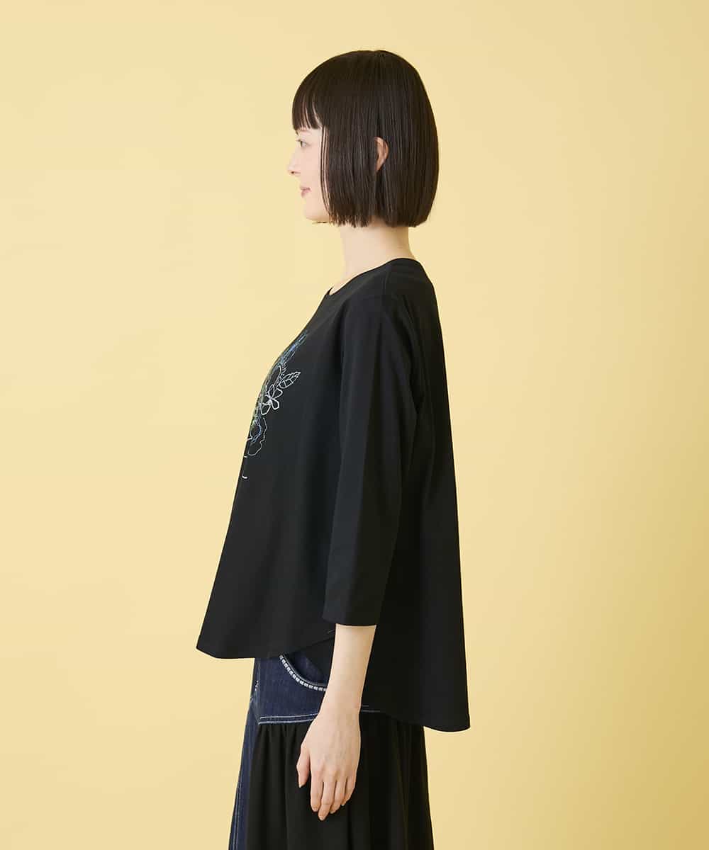 RBKED23230 HIROKO BIS(ヒロコ ビス) フローラルタイポTシャツ /洗える ブラック