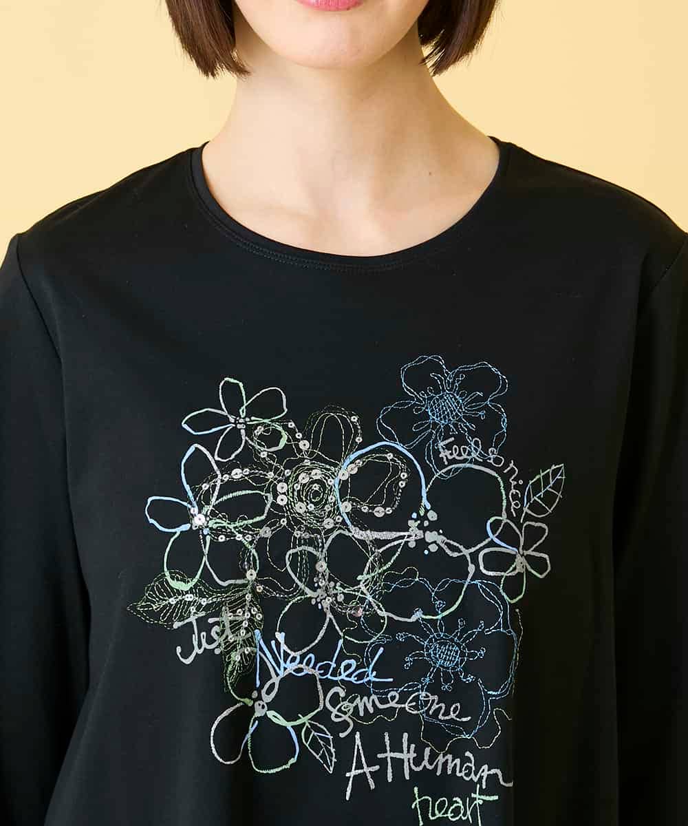 RBKED23230 HIROKO BIS(ヒロコ ビス) フローラルタイポTシャツ /洗える ブラック