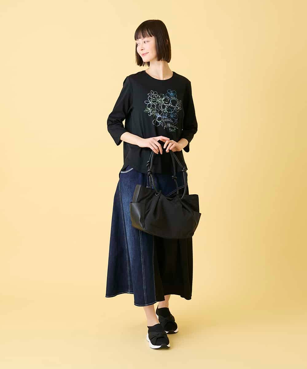 RBKED23230 HIROKO BIS(ヒロコ ビス) フローラルタイポTシャツ /洗える ブラック
