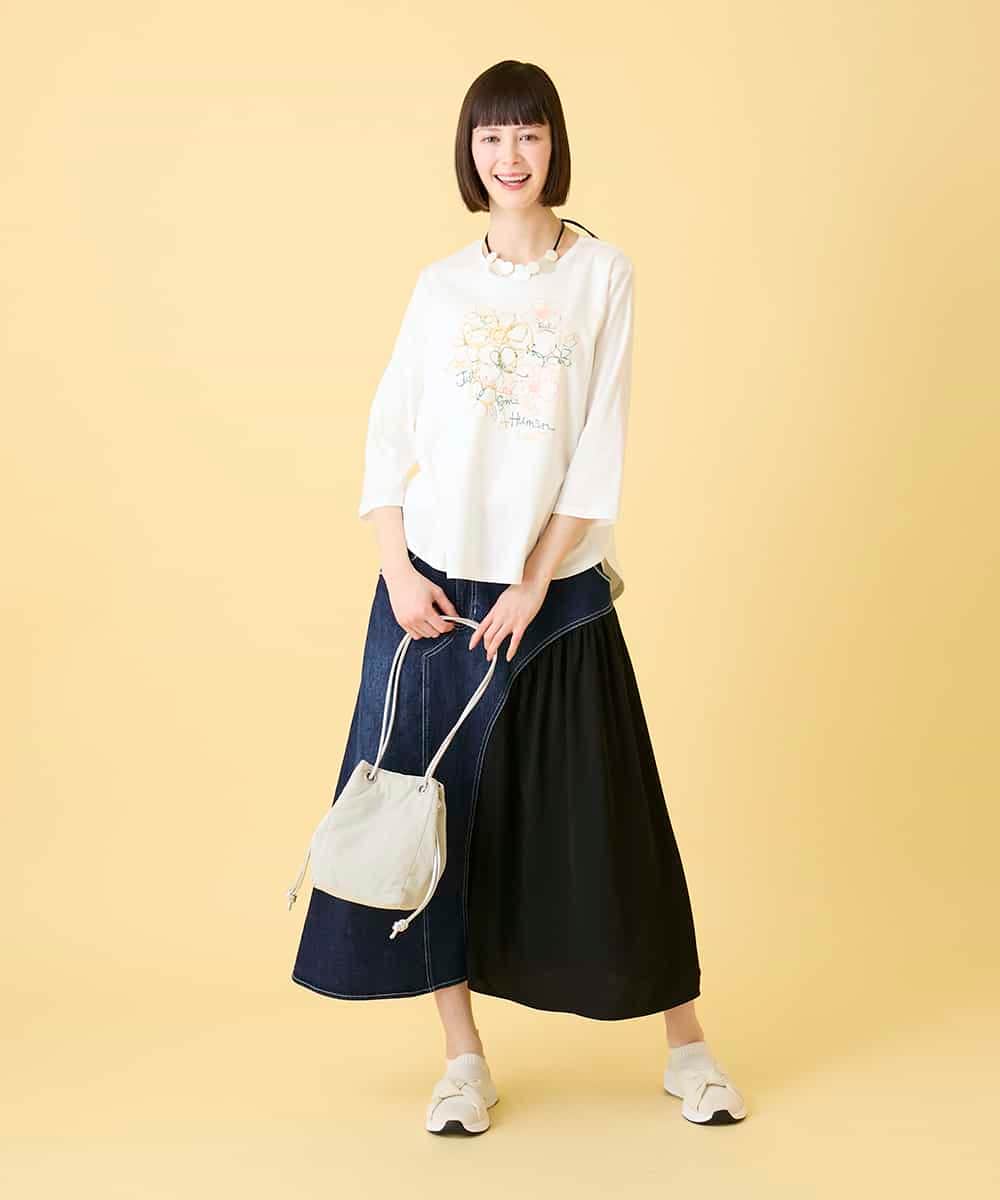 RBKED23230 HIROKO BIS(ヒロコ ビス) フローラルタイポTシャツ /洗える ブラック