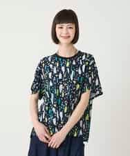 RBKGE23210 HIROKO BIS(ヒロコ ビス) 幾何柄デザインカットソー /洗える ネイビー