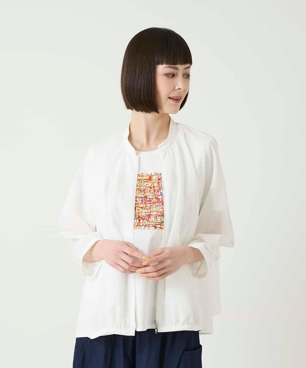 RBKGE40290 HIROKO BIS(ヒロコ ビス) 【接触冷感】シアーギャザーデザインブルゾン ホワイト