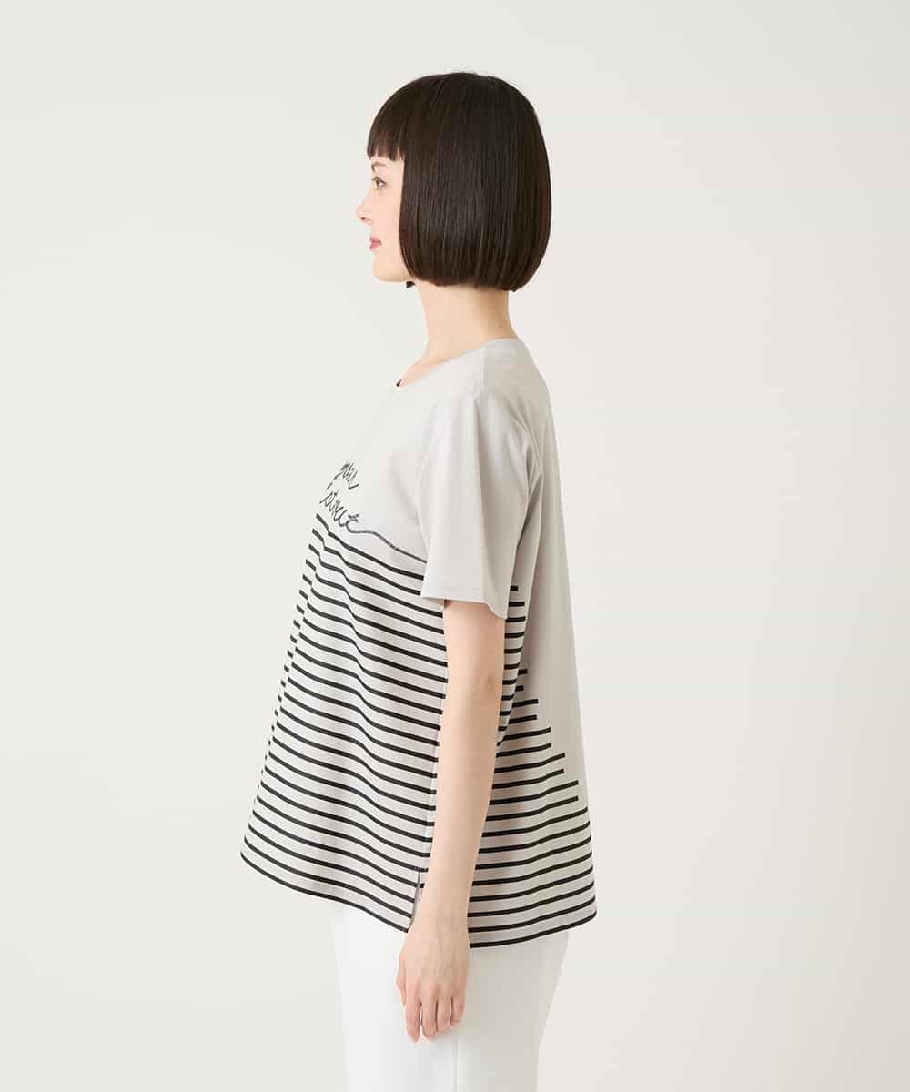 RBKGE45230 HIROKO BIS(ヒロコ ビス) ラメロゴ刺繍ボーダーＰtカットソー /洗える ライトグレー