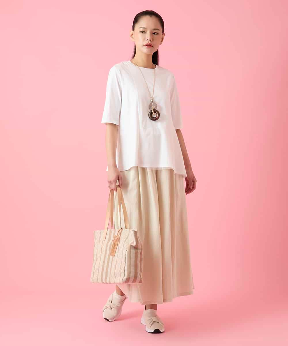 RBKHE25160 HIROKO BIS(ヒロコ ビス) チュールジョイントアシンメトリーヘムカットソー /洗える ネイビー