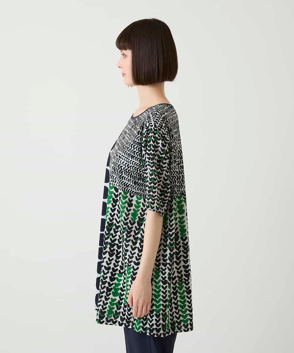 RBKIE07260 HIROKO BIS(ヒロコ ビス) グラフィカルデザインチュニック /洗濯機で洗える ネイビーグリーン