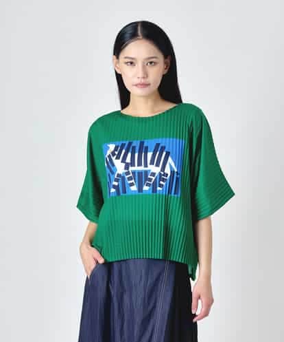 RBKJD05240  シマウマプリントプリーツデザインTシャツ /洗える