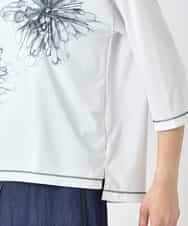 RBKJD08230 HIROKO BIS(ヒロコ ビス) 線画フラワー七分袖カットソー /洗濯機で洗える ホワイト