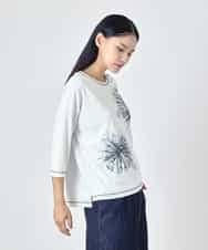 RBKJD08230 HIROKO BIS(ヒロコ ビス) 線画フラワー七分袖カットソー /洗濯機で洗える ホワイト