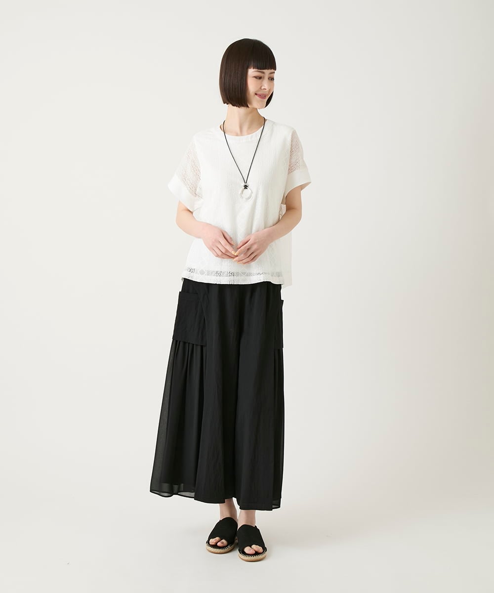 RBLGE58290 HIROKO BIS(ヒロコ ビス) 異素材ジョイントデザインワイドパンツ /洗える ネイビー
