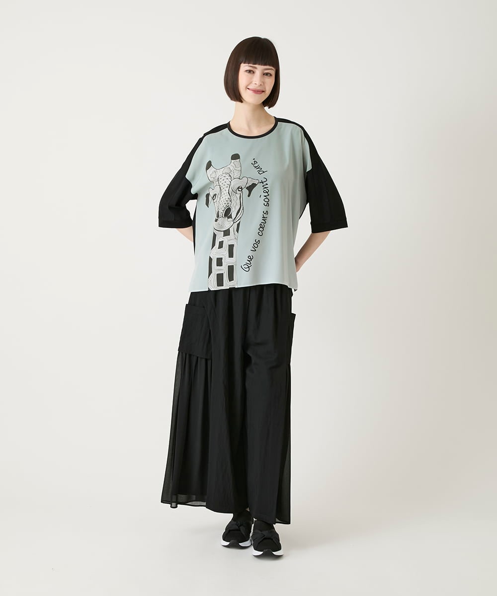RBLGE58290 HIROKO BIS(ヒロコ ビス) 異素材ジョイントデザインワイドパンツ /洗える ネイビー