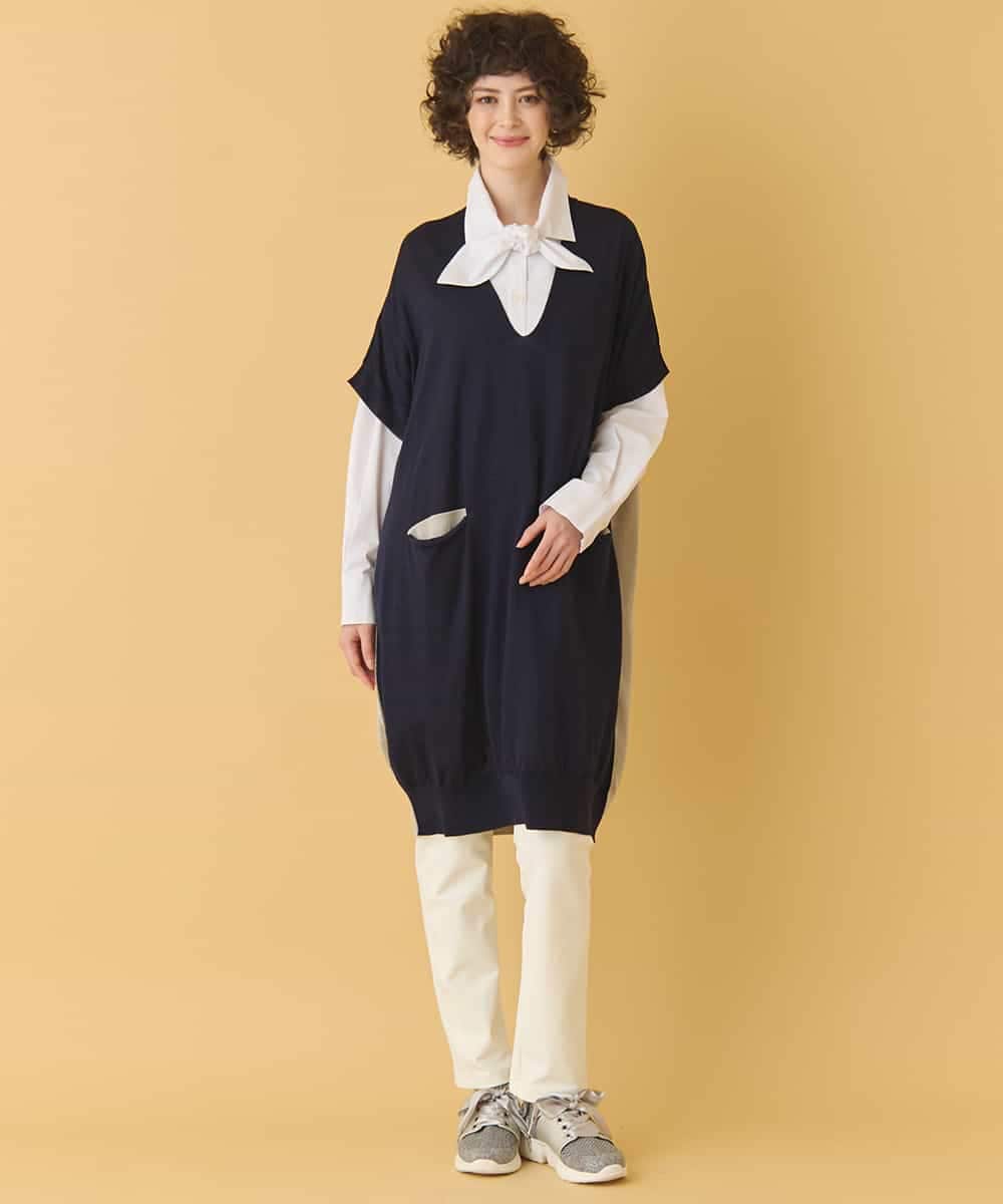 REFAA64260 HIROKO BIS(ヒロコ ビス) ホールガーメントリブニットジレ ネイビー
