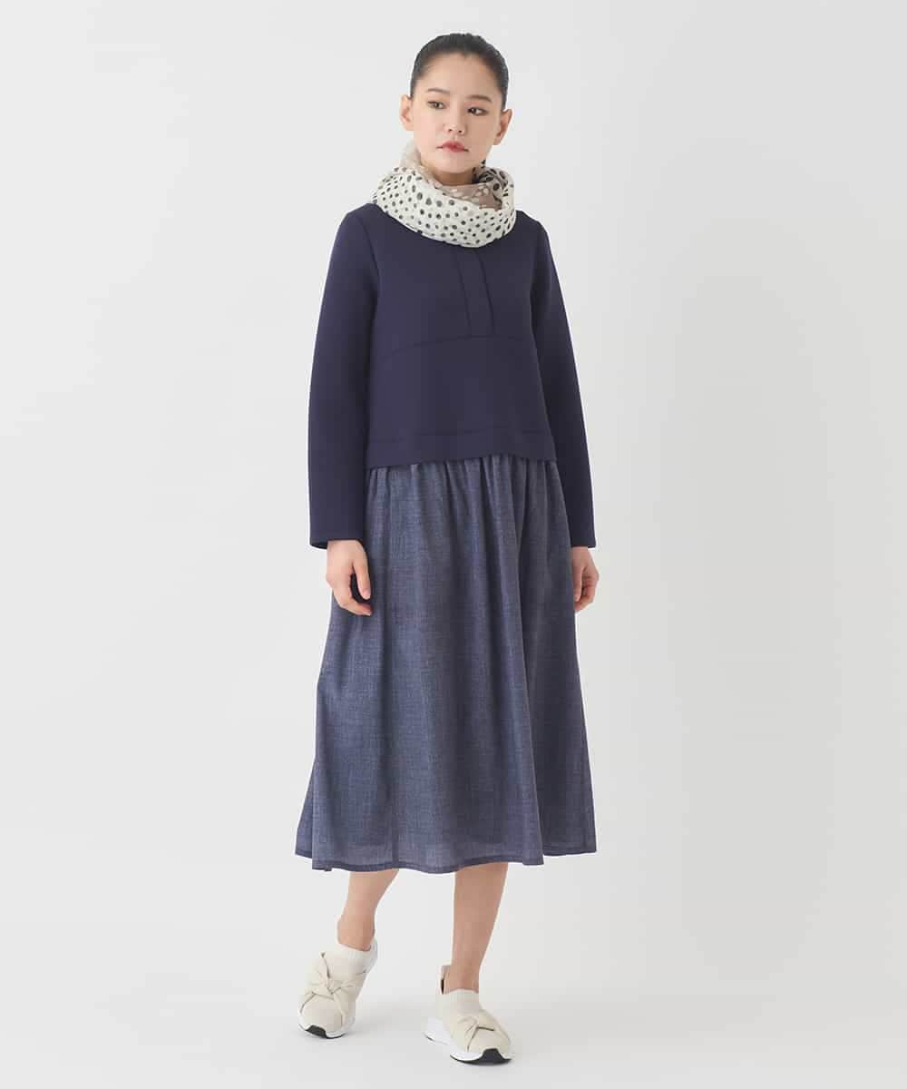 REPDD53360 HIROKO BIS(ヒロコ ビス) 異素材MIXジャージーワンピース /洗える ネイビー