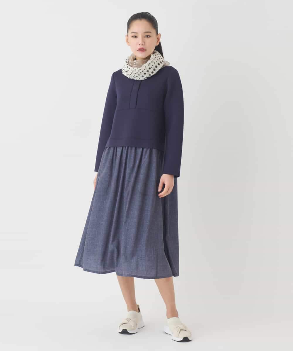 REPDD53360 HIROKO BIS(ヒロコ ビス) 異素材MIXジャージーワンピース /洗える ネイビー