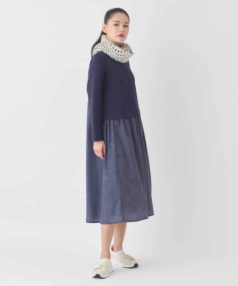 REPDD53360 HIROKO BIS(ヒロコ ビス) 異素材MIXジャージーワンピース /洗える ネイビー