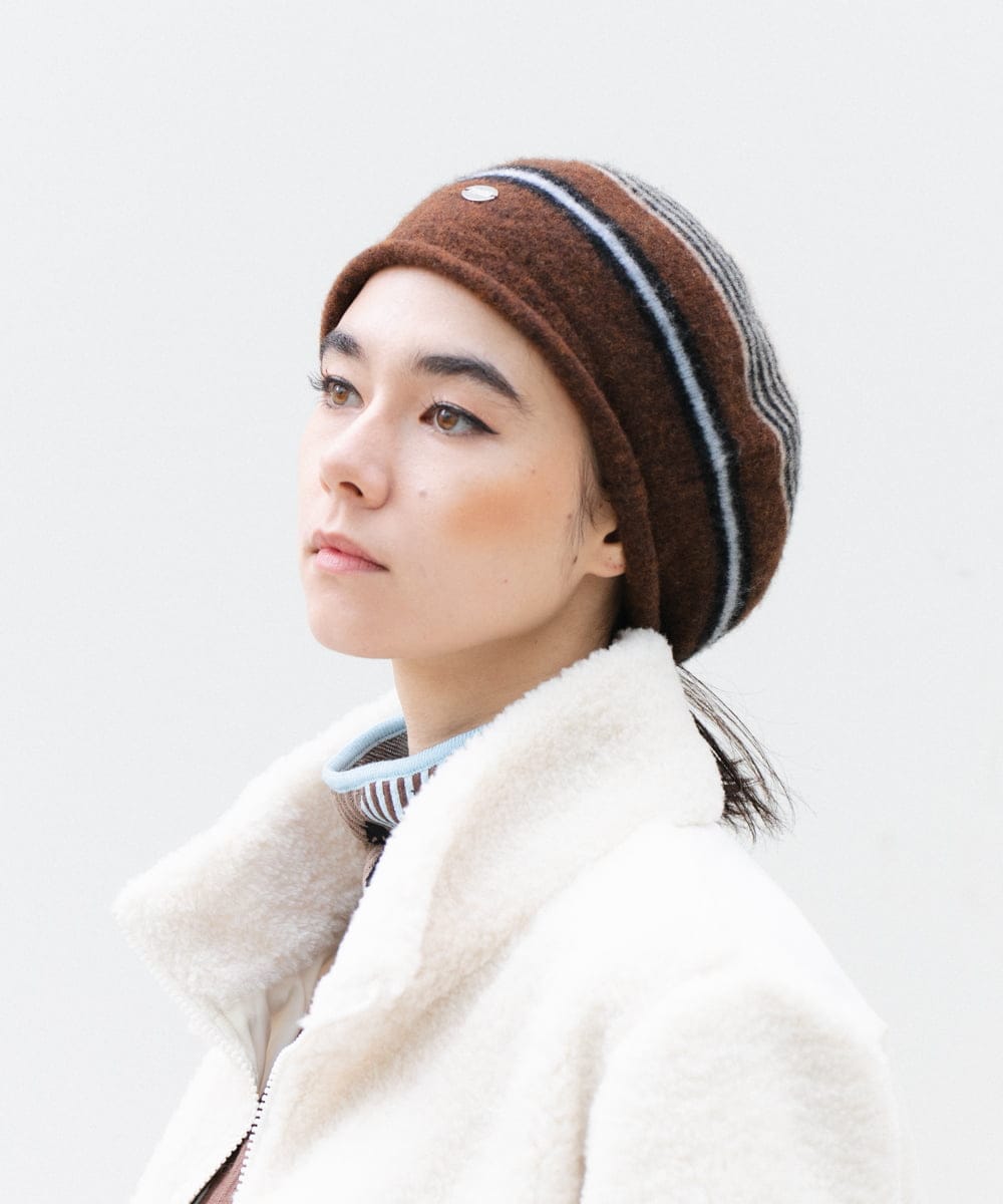 RG7CD01210 TRUNK HIROKO KOSHINO(ヒロココシノ) ボーダーニットベレー ベージュ