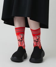 RG8ED01039 TRUNK HIROKO KOSHINO(ヒロココシノ) ロゴボーダージャカードソックス/日本製/洗濯機で洗える レッド