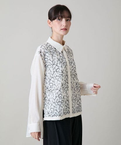 RHBLD18630 HIROKO KOSHINO ボタニカルエンブロイダリーレースブラウス /日本製/洗える
