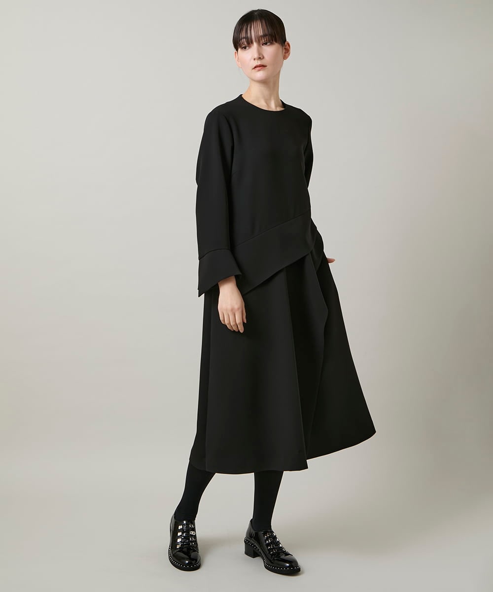 RHECD37980 HIROKO KOSHINO(ヒロココシノ) アシンメトリーカッティングドレス/日本製/洗える ブラック