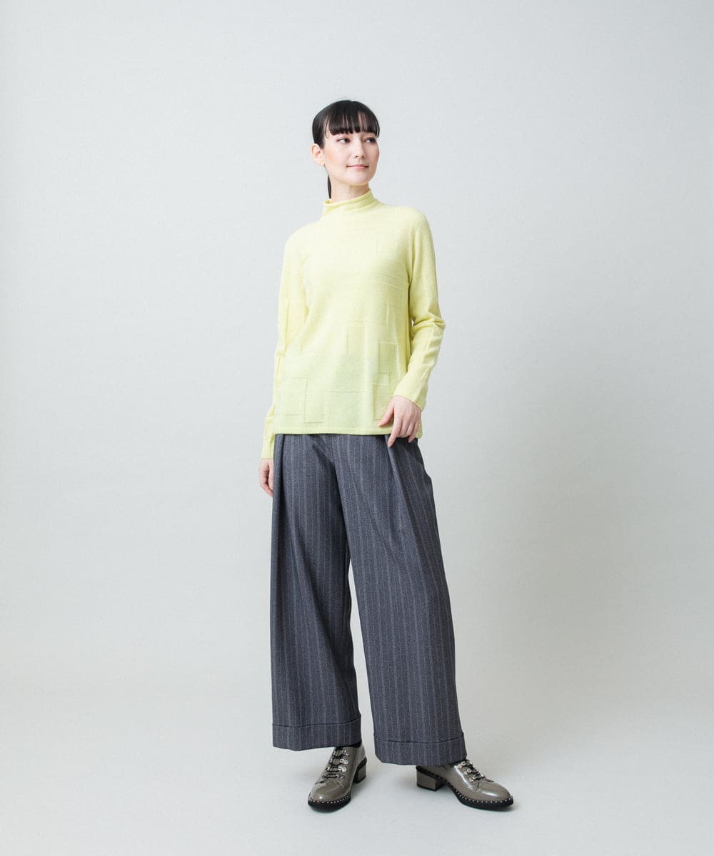 RHFED48340 HIROKO KOSHINO(ヒロココシノ) ホールガーメントタートルネックプルオーバー/日本製 ライトイエロー