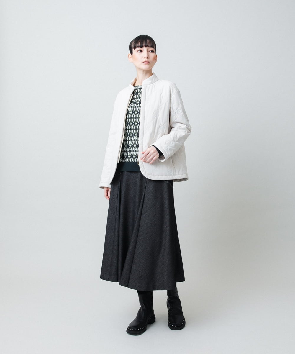 RHHED42490 HIROKO KOSHINO(ヒロココシノ) デニムライクジャージーフレアスカート/日本製/洗える ブラック