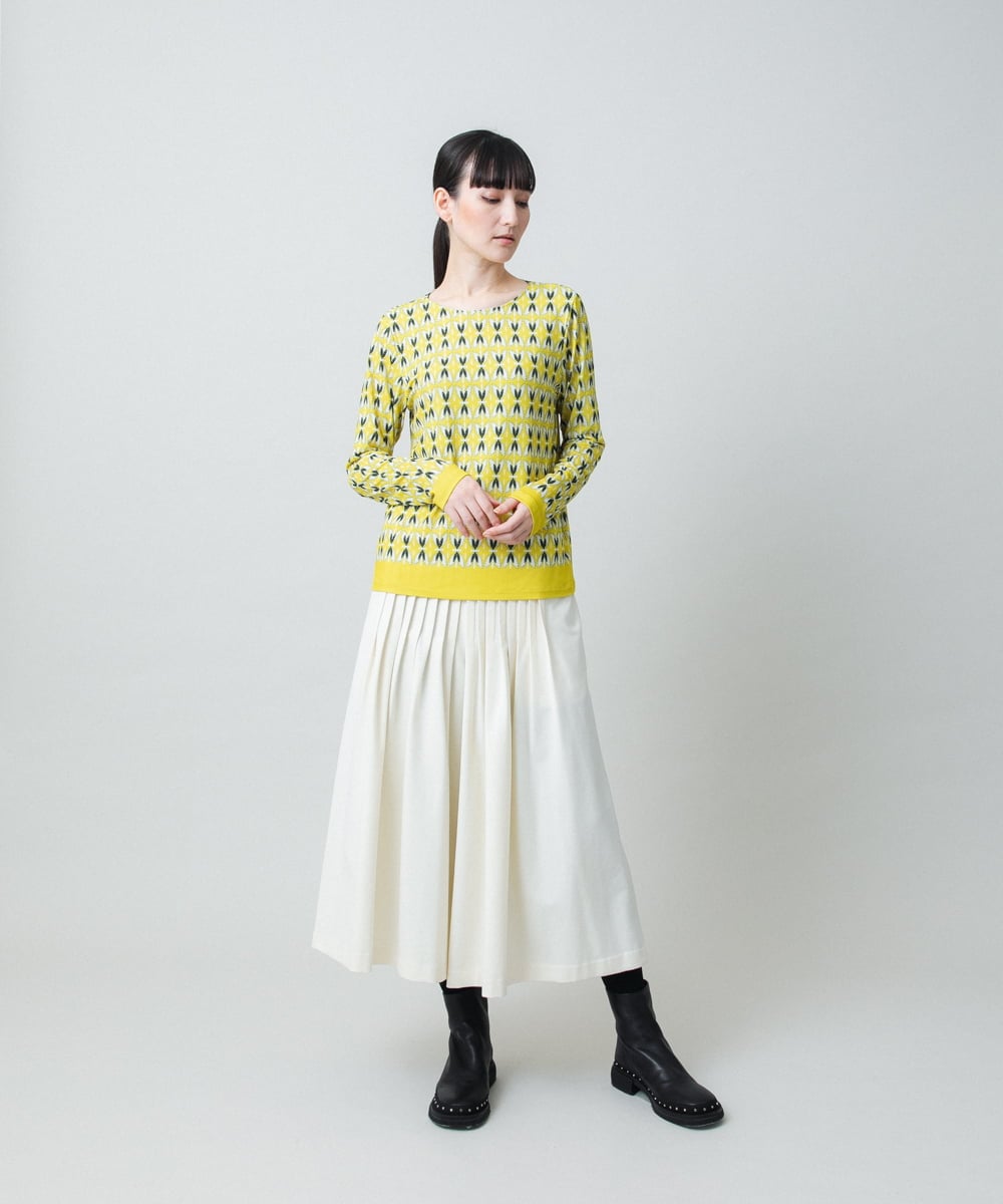 RHKED41290 HIROKO KOSHINO(ヒロココシノ) 幾何プリントベア天竺カットソー/日本製/洗える イエロー