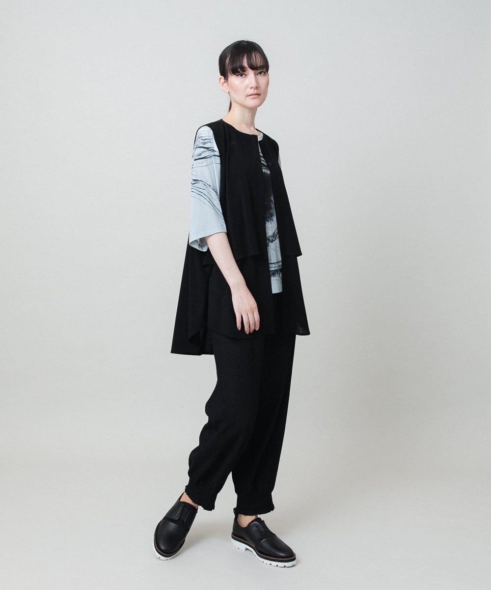 RHKHE05390 HIROKO KOSHINO(ヒロココシノ) 墨絵プリントデザインTシャツ /日本製/洗える ブルーグレー