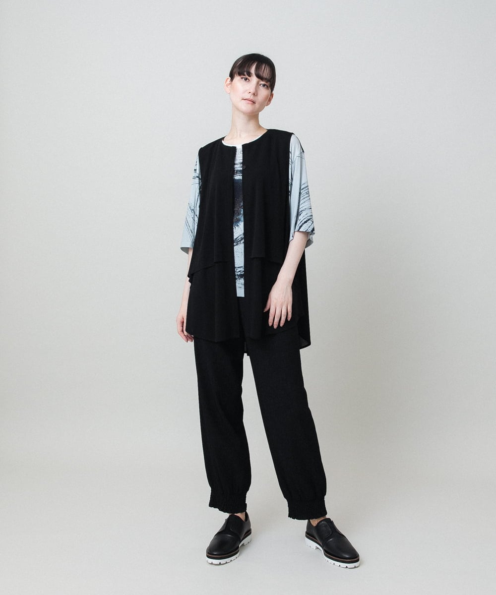 RHKHE05390 HIROKO KOSHINO(ヒロココシノ) 墨絵プリントデザインTシャツ /日本製/洗える ブルーグレー