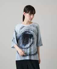 RHKHE05390 HIROKO KOSHINO(ヒロココシノ) 墨絵プリントデザインTシャツ /日本製/洗える ブルーグレー