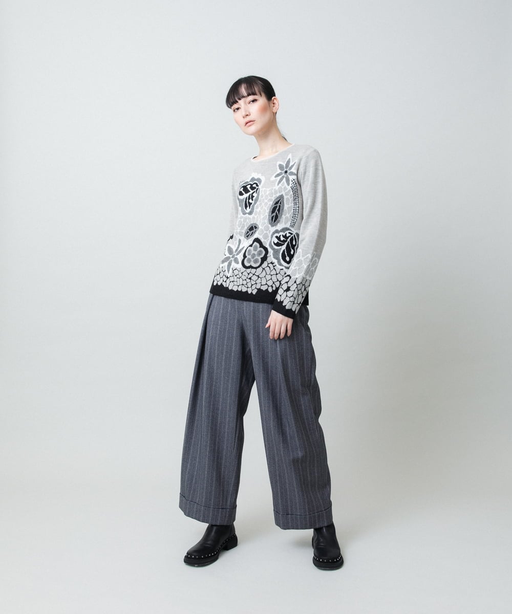 RHLEF41430 HIROKO KOSHINO(ヒロココシノ) シャドーストライプワイドパンツ/日本製/洗える ダークグレー