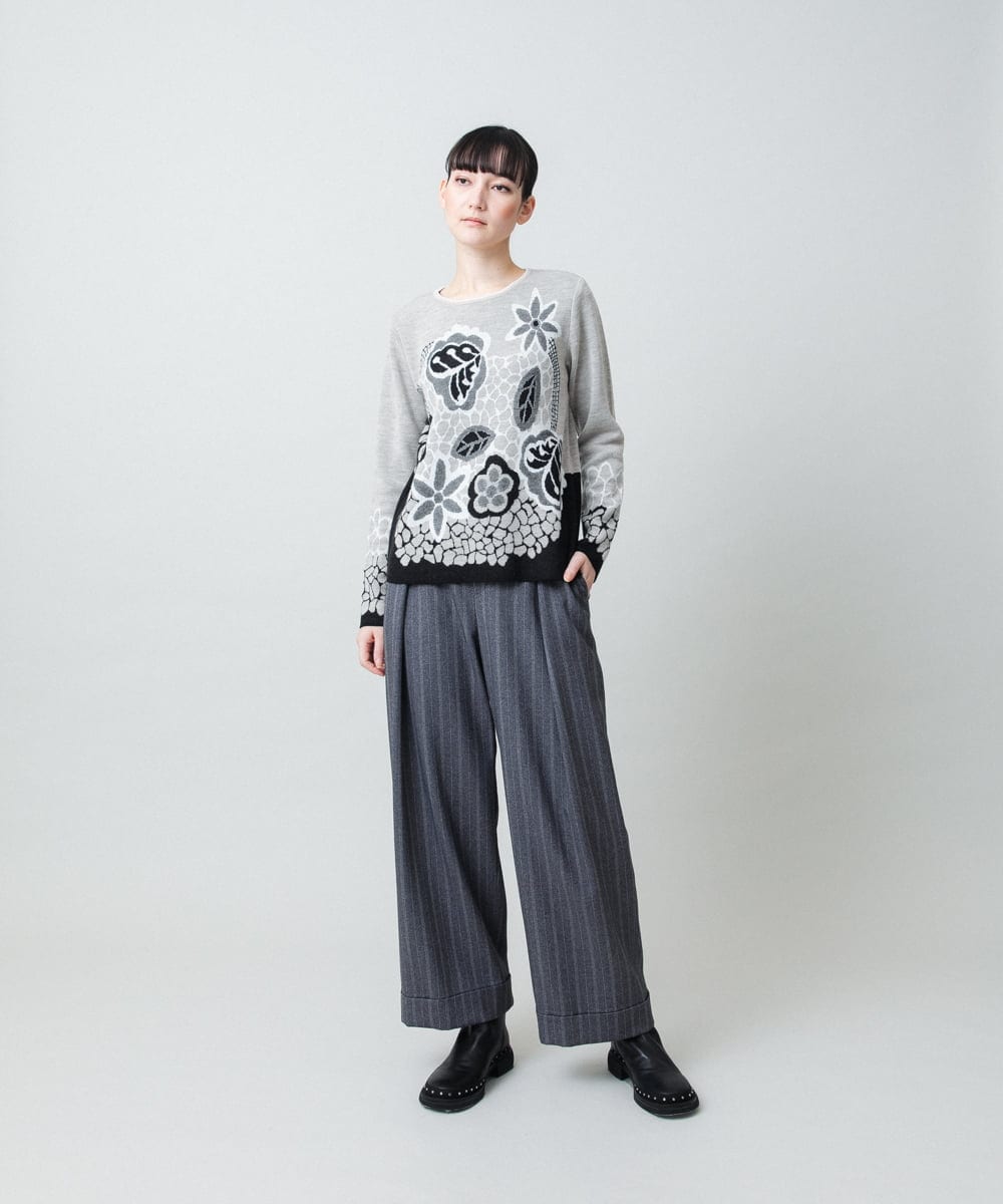 RHLEF41430 HIROKO KOSHINO(ヒロココシノ) シャドーストライプワイドパンツ/日本製/洗える ダークグレー