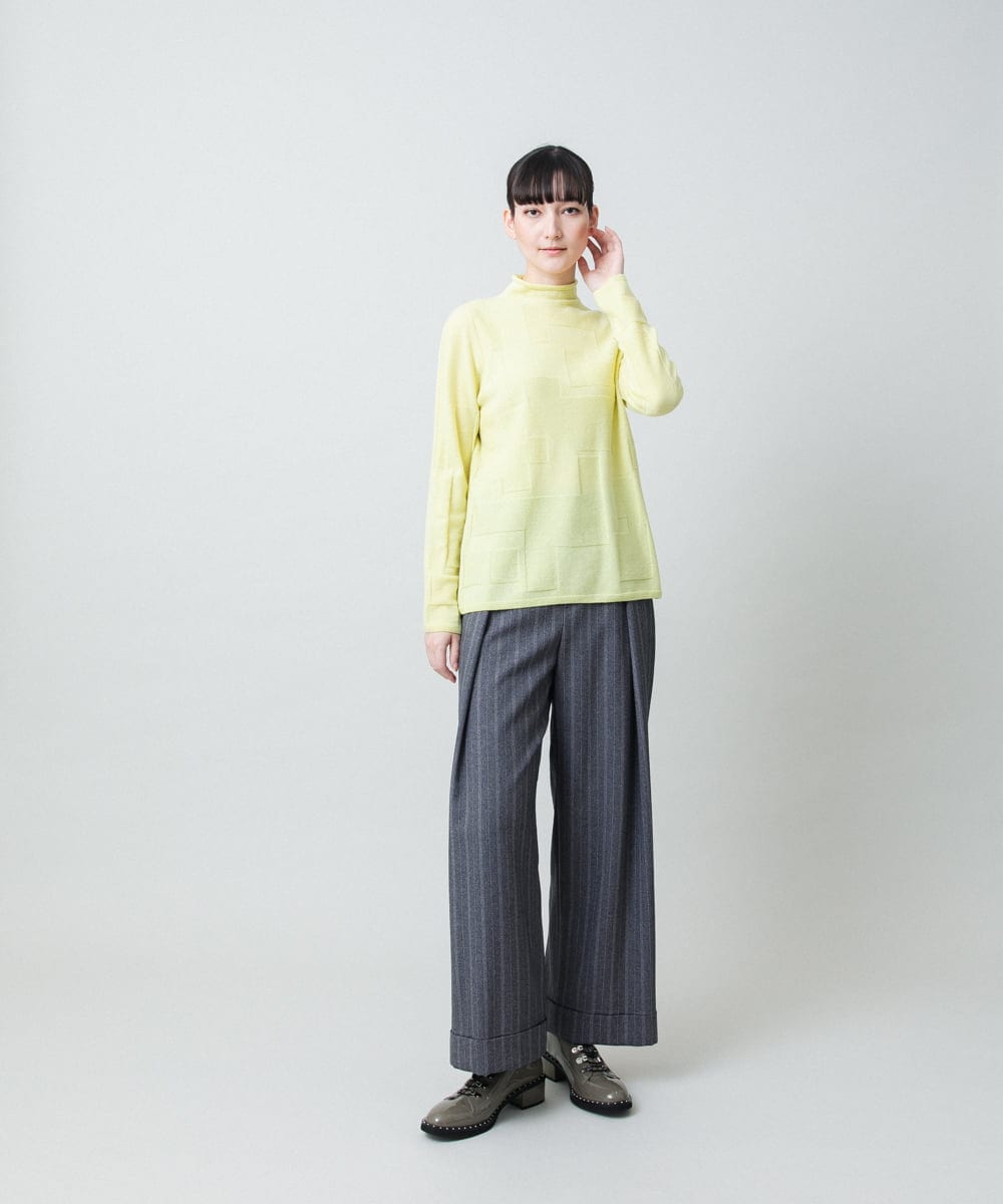 RHLEF41430 HIROKO KOSHINO(ヒロココシノ) シャドーストライプワイドパンツ/日本製/洗える ダークグレー
