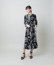 RHPFF04690 HIROKO KOSHINO(ヒロココシノ) ボタニカルプリントサイドポケットワンピース /日本製/洗える ブラック