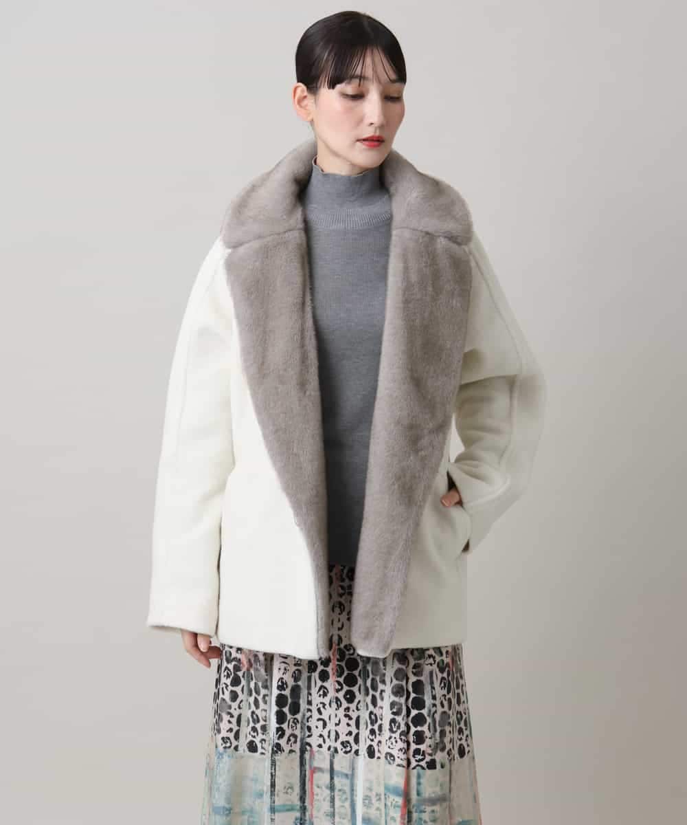 RHUAG07890 HIROKO KOSHINO(ヒロココシノ) ボリュームファーカラーデザインコート アイボリー