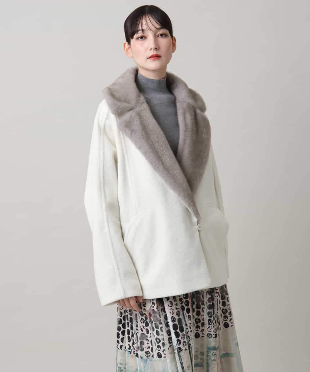 RHUAG07890 HIROKO KOSHINO(ヒロココシノ) ボリュームファーカラーデザインコート アイボリー