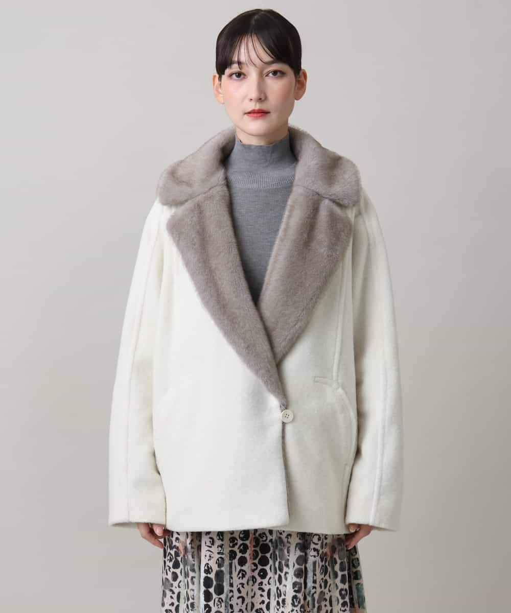 RHUAG07890 HIROKO KOSHINO(ヒロココシノ) ボリュームファーカラーデザインコート アイボリー