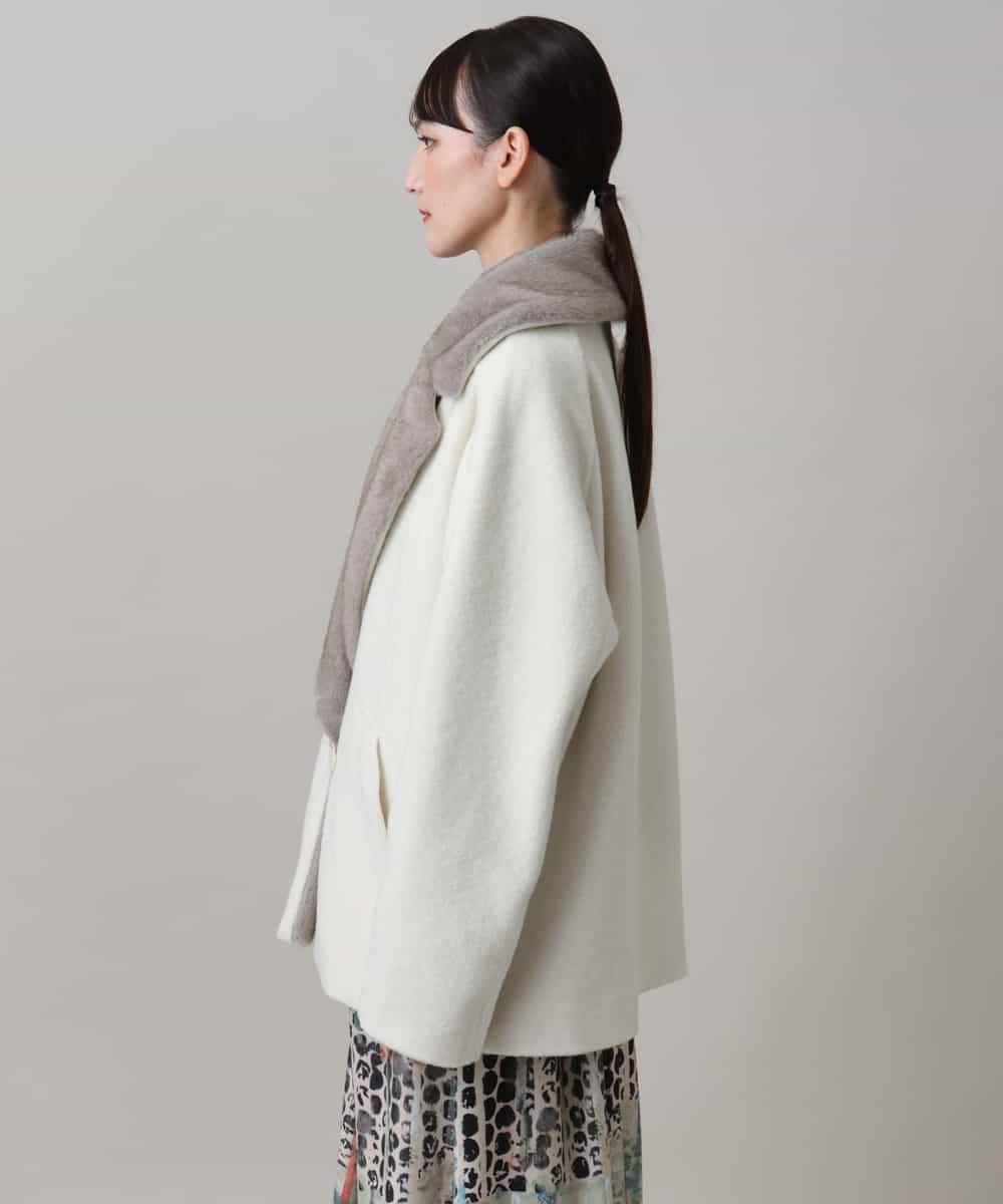 RHUAG07890 HIROKO KOSHINO(ヒロココシノ) ボリュームファーカラーデザインコート アイボリー
