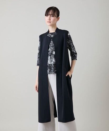 RKBGF02390 HIROKO KOSHINO 【WEB/京王百貨店新宿店限定】カットラペルジャージーロングジレ/日本製/洗える