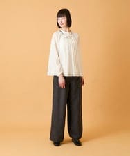 RLBED50280 HIROKO BIS GRANDE(ヒロコ ビス グランデ) 【大きいサイズ】スタンドカラーかまぼこプリーツブラウス /洗える チャコールブラウン