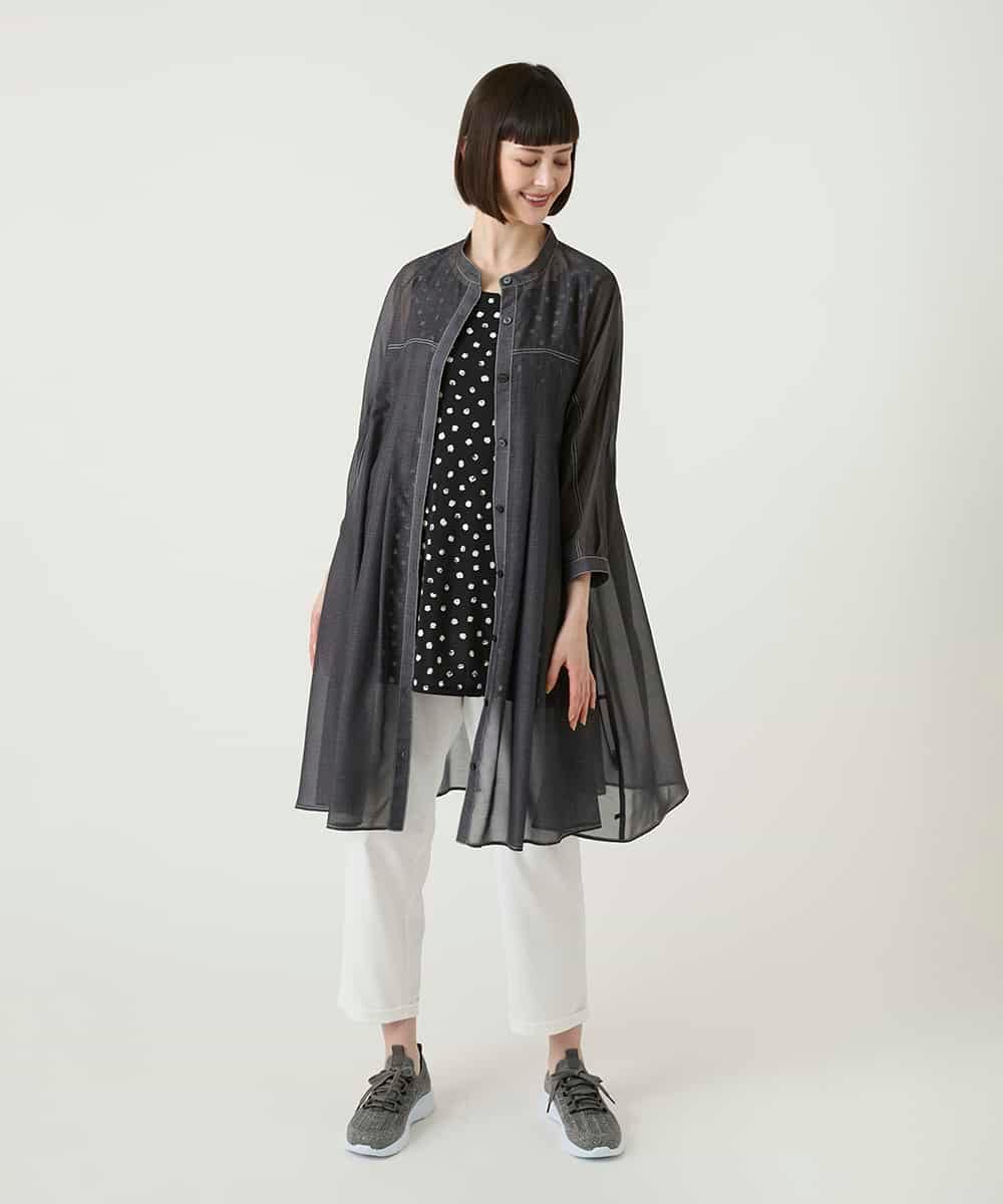 RLBGE30260 HIROKO BIS GRANDE(ヒロコ ビス グランデ) 【大きいサイズ】サテンデニムタックフレアーチュニック /洗える ネイビー
