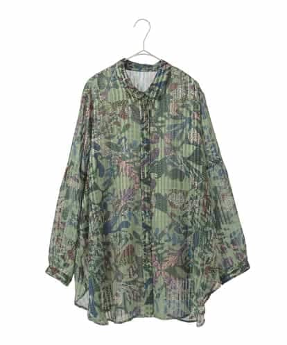 RLBLE18310 HIROKO BIS GRANDE 【大きいサイズ】シアーチェックボタニカル柄ブラウス /洗濯機で洗える