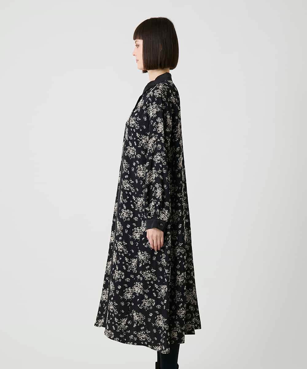 RLELE30510 HIROKO BIS GRANDE(ヒロコ ビス グランデ) 【大きいサイズ】小付きフラワー柄シャツワンピース /洗える ブラック