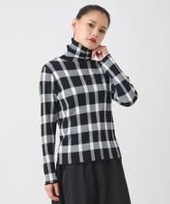 RLFAD33300 HIROKO BIS GRANDE(ヒロコ ビス グランデ) 【大きいサイズ】チェック柄インターシャニットプルオーバー ブラック