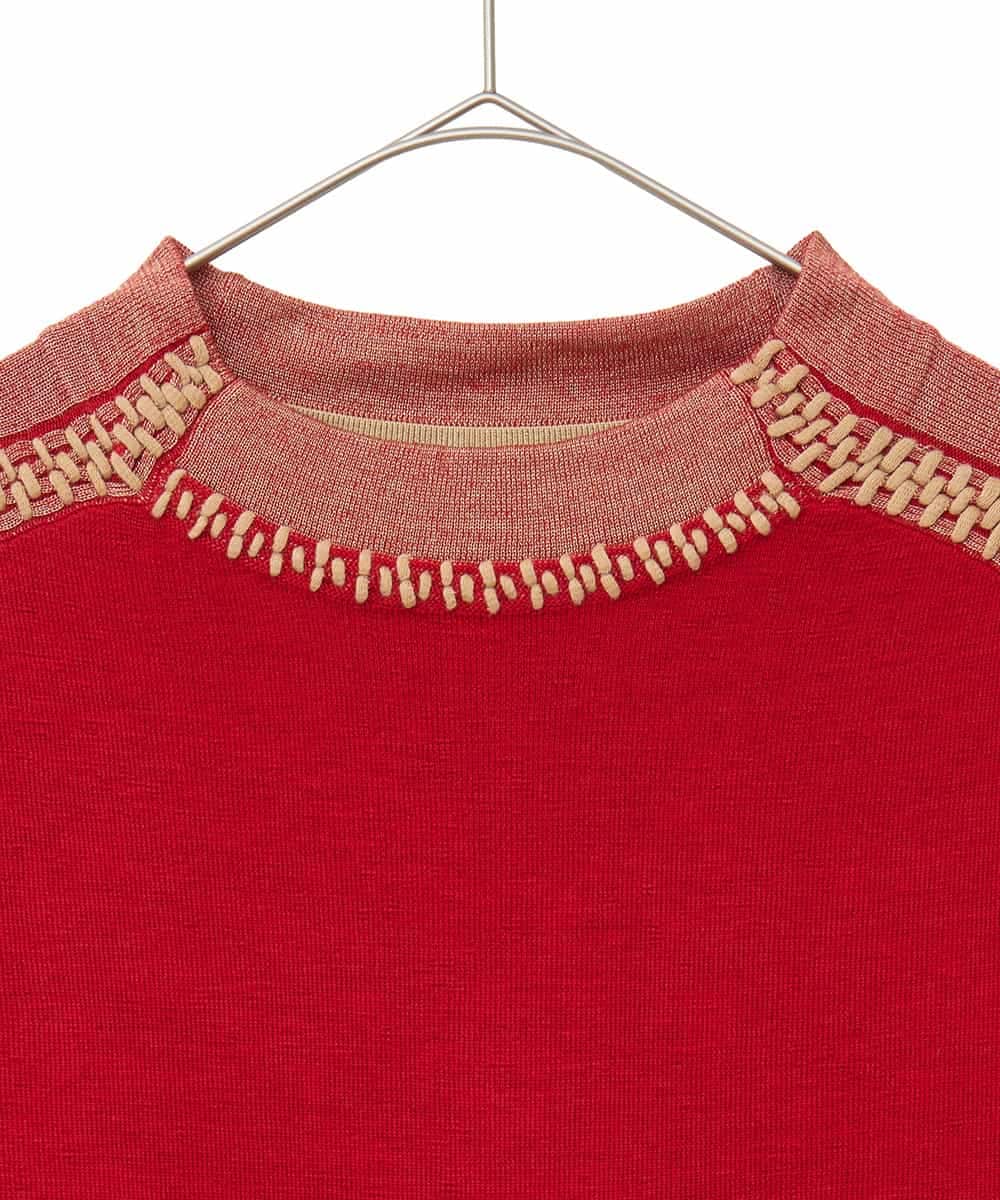 RLFAD35360 HIROKO BIS GRANDE(ヒロコ ビス グランデ) 【大きいサイズ】プレーティング刺繍ニットプルオーバー レッド