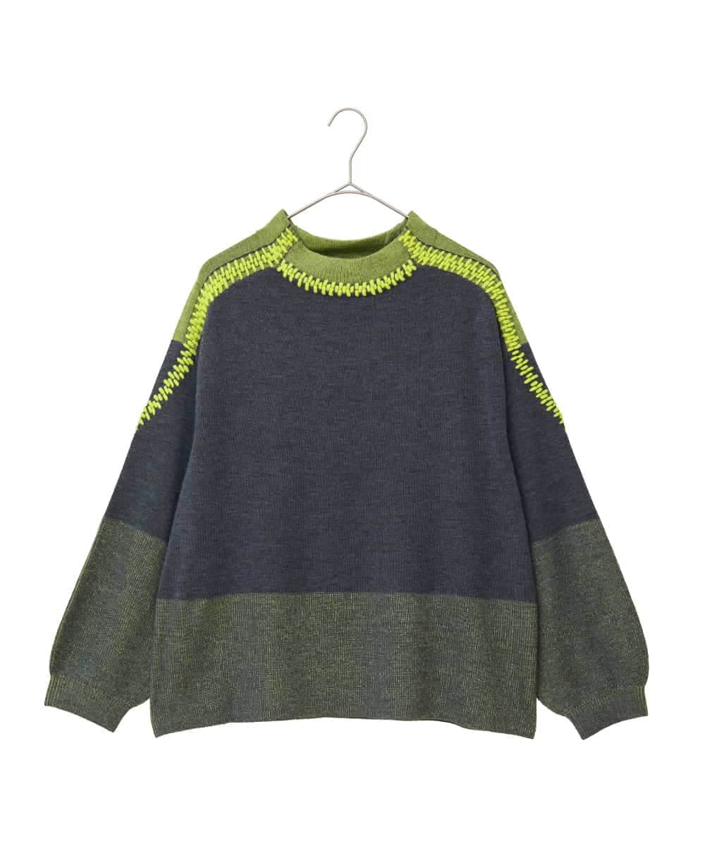 RLFAD35360 HIROKO BIS GRANDE(ヒロコ ビス グランデ) 【大きいサイズ】プレーティング刺繍ニットプルオーバー グレー