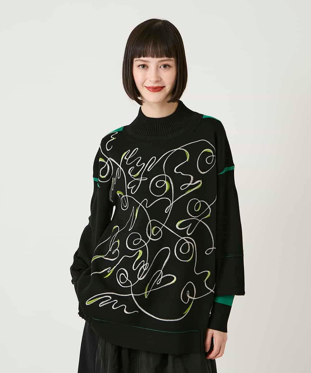RLFAE50360 HIROKO BIS GRANDE(ヒロコ ビス グランデ) 【大きいサイズ】ニュアンス刺繍アクセントニットプルオーバー ベージュ