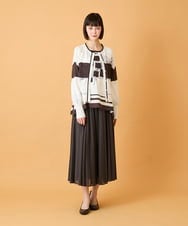 RLFED30420 HIROKO BIS GRANDE(ヒロコ ビス グランデ) 【大きいサイズ】花刺繍ブロッキングデザインカーディガン ホワイト