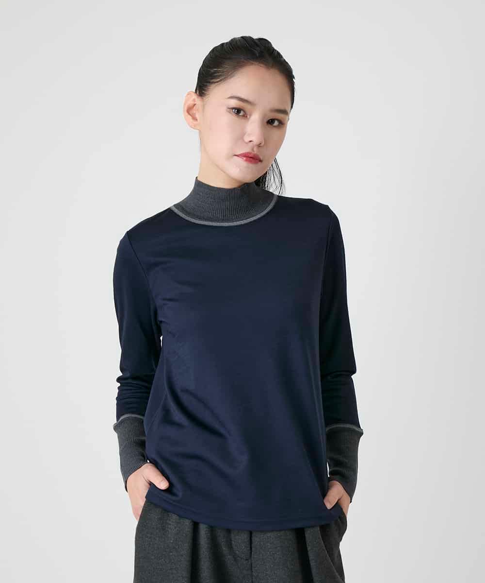 RLKAG25210 HIROKO BIS GRANDE(ヒロコ ビス グランデ) 【大きいサイズ】配色切替ハイネックインナープルオーバー /洗える ネイビー