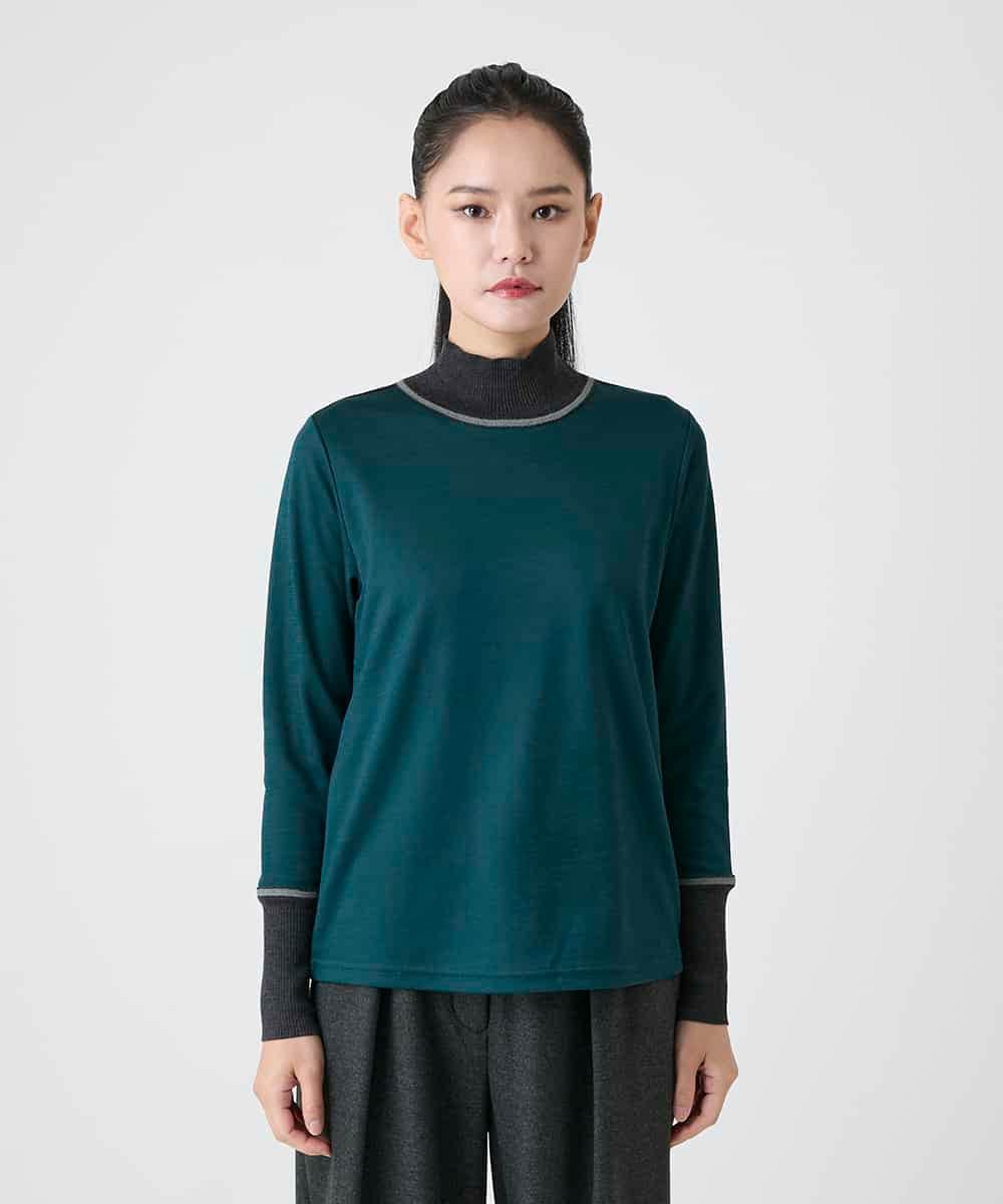 RLKAG25210 HIROKO BIS GRANDE(ヒロコ ビス グランデ) 【大きいサイズ】配色切替ハイネックインナープルオーバー /洗える ネイビー